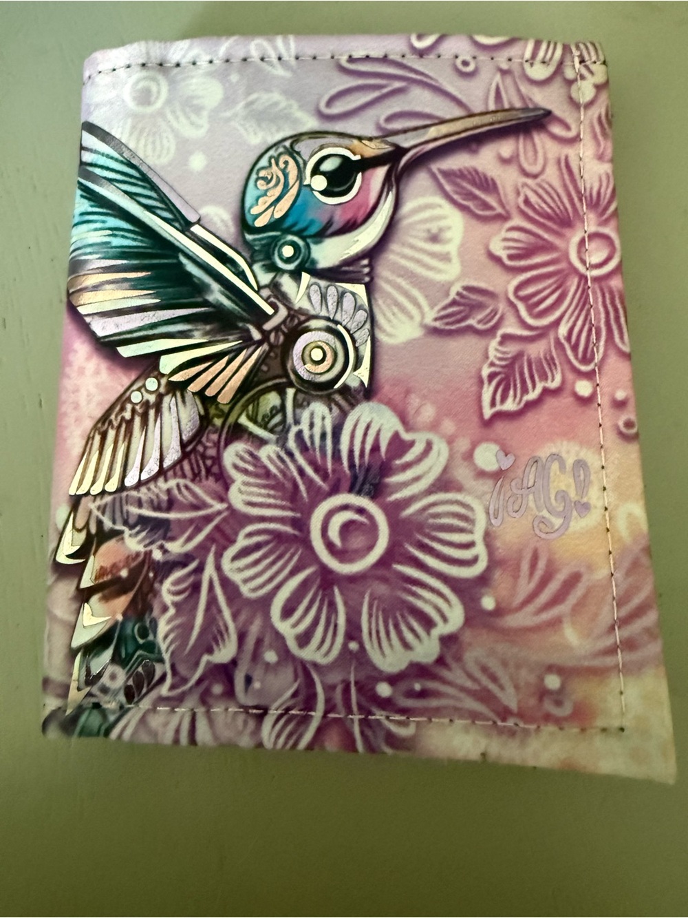 Floral Hummingbird Passport Wallet Pink and Purpke